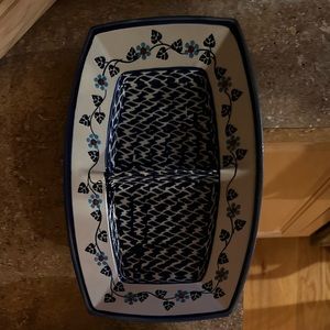 Polish pottery double divided dish.